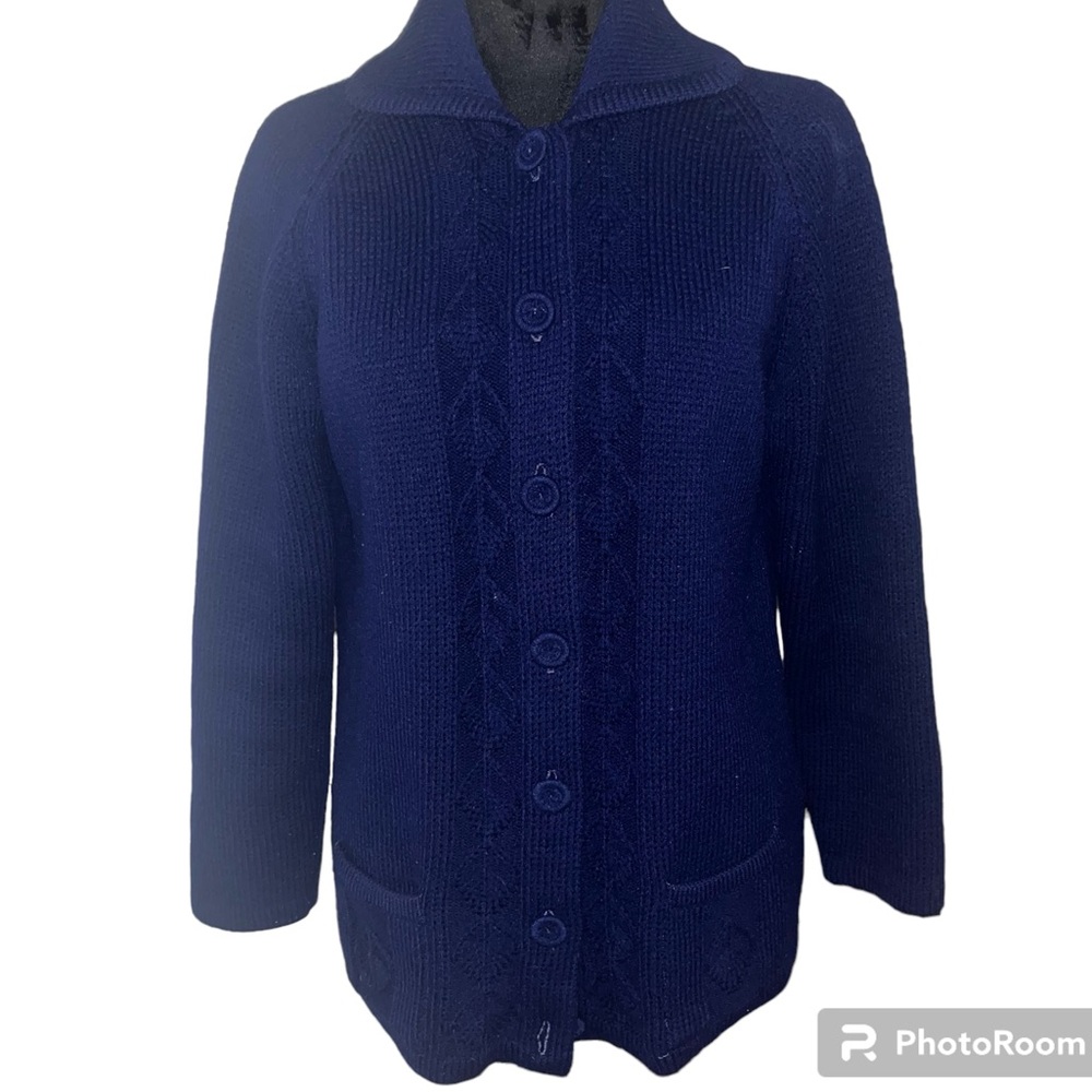 RARE VINTAGE DORSET BUTTON FRONT CARDIGAN WOMANS NAVY SZ M
